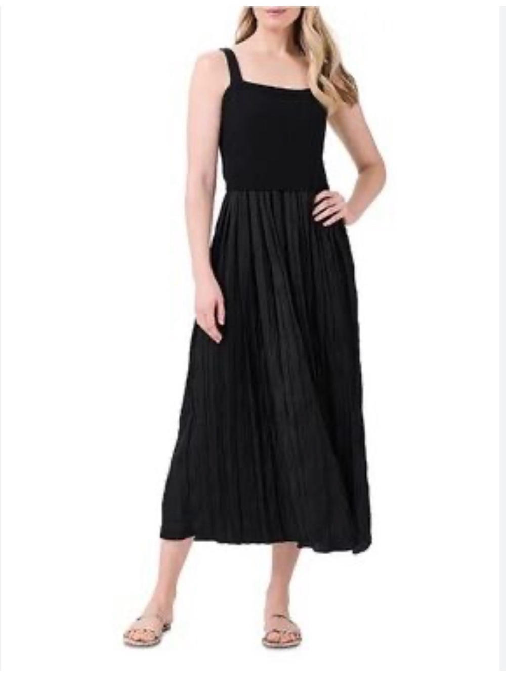 NIC+ZOE Black Sleeveless Midi Dress with Square Neck